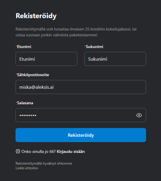 Rekisteröitymislomake